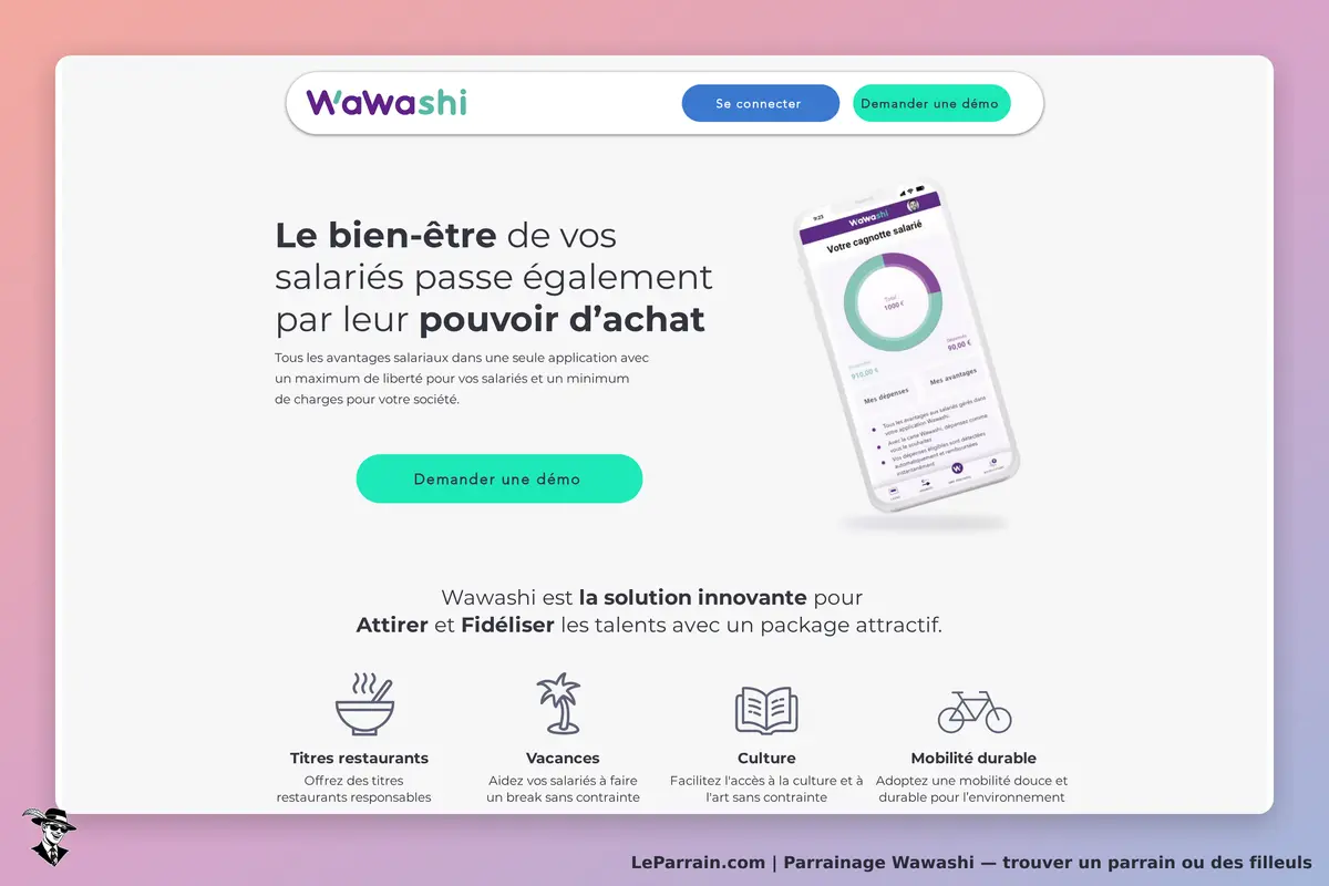 Wawashi : page d'accueil avec présentation d'une application et options de démo