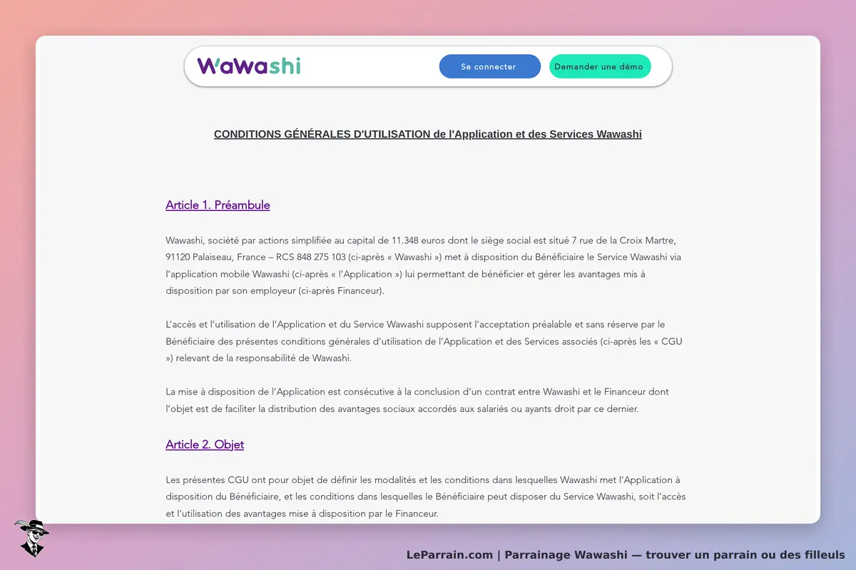Wawashi : conditions générales d'utilisation de l'application et des services Wawashi