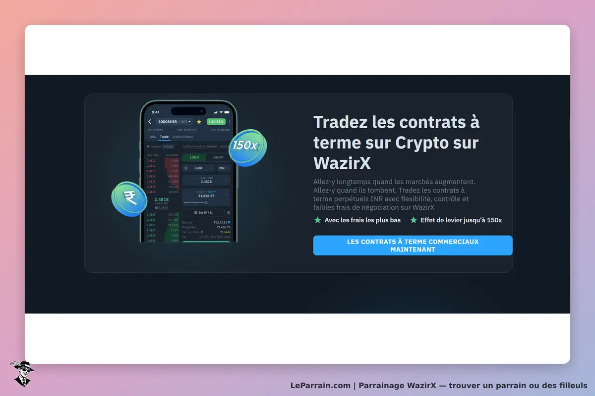 WazirX : interface mobile pour le trading de contrats à terme sur crypto-monnaies
