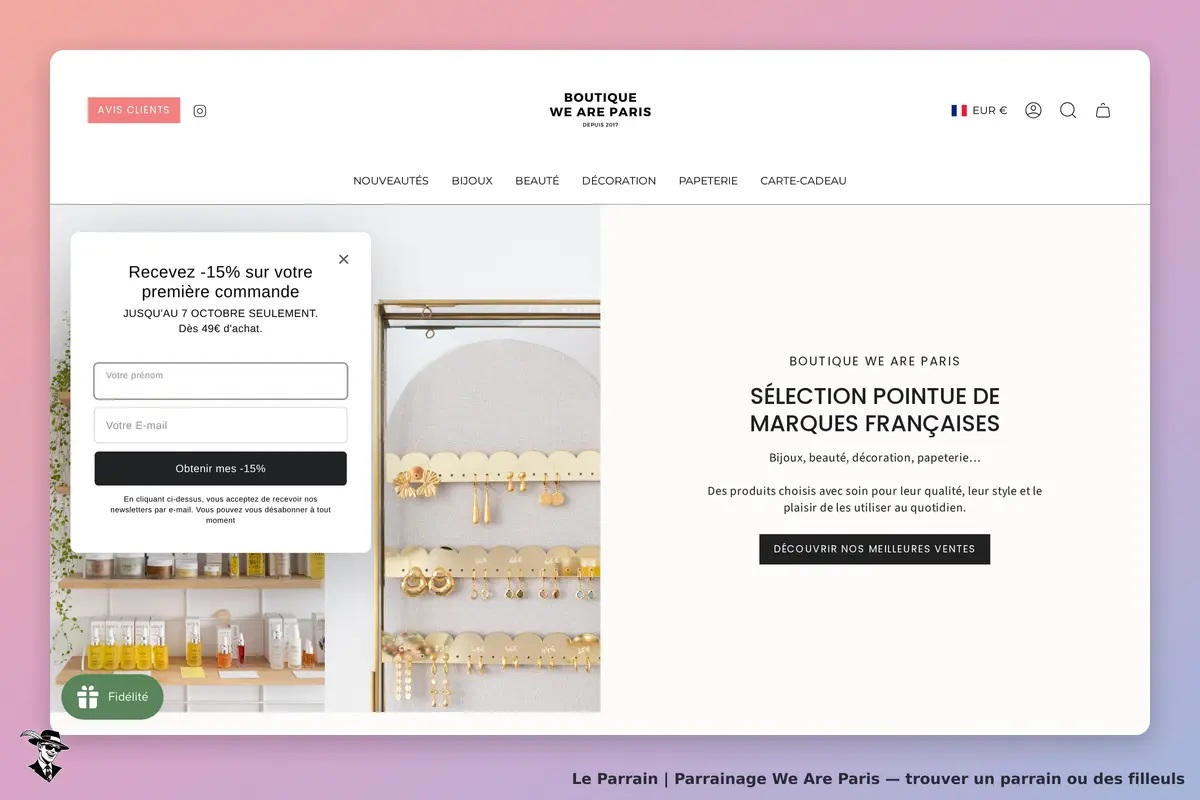 We Are Paris : page d'accueil avec formulaire d'inscription et présentation de bijoux