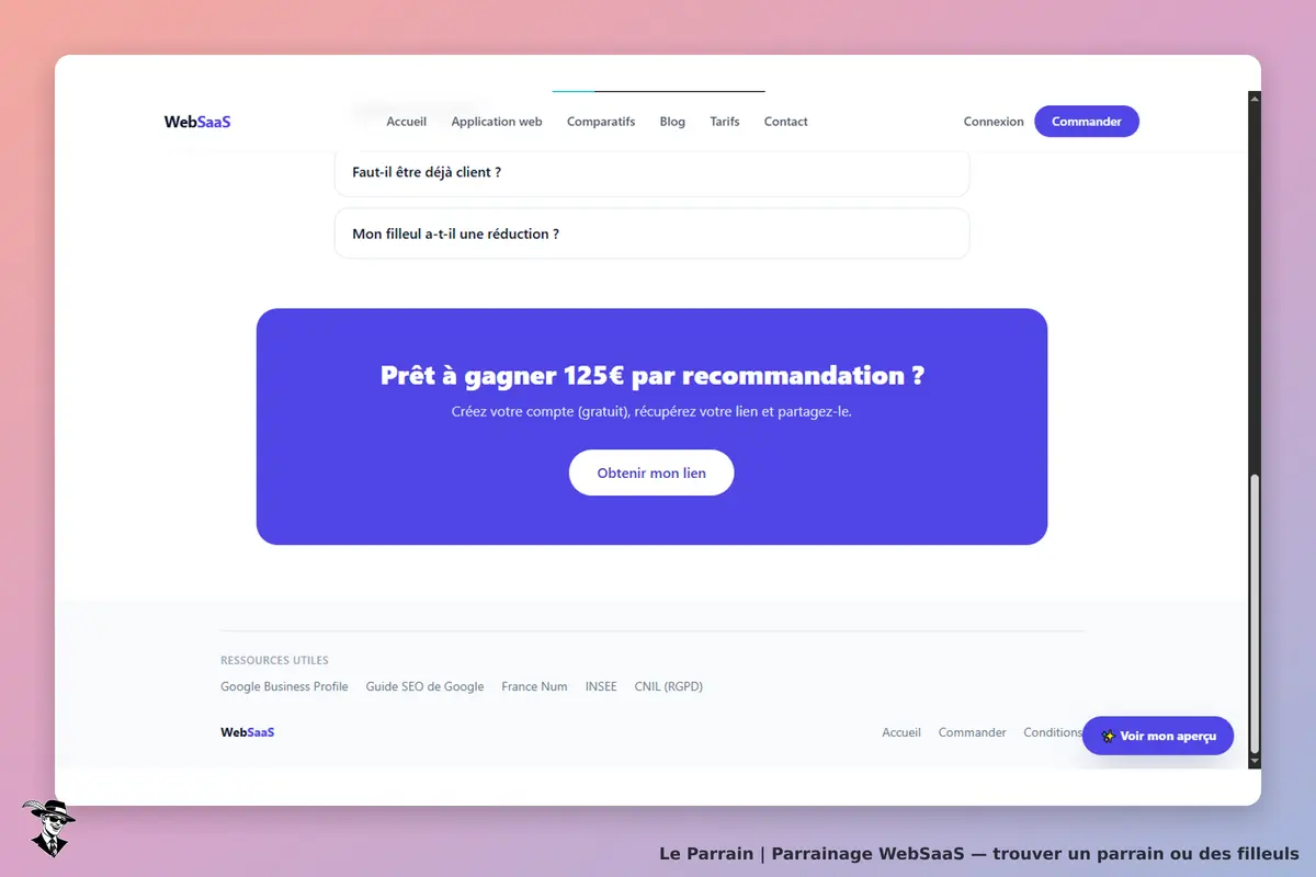 WebSaaS : page d'accueil avec formulaire et bouton pour créer un compte