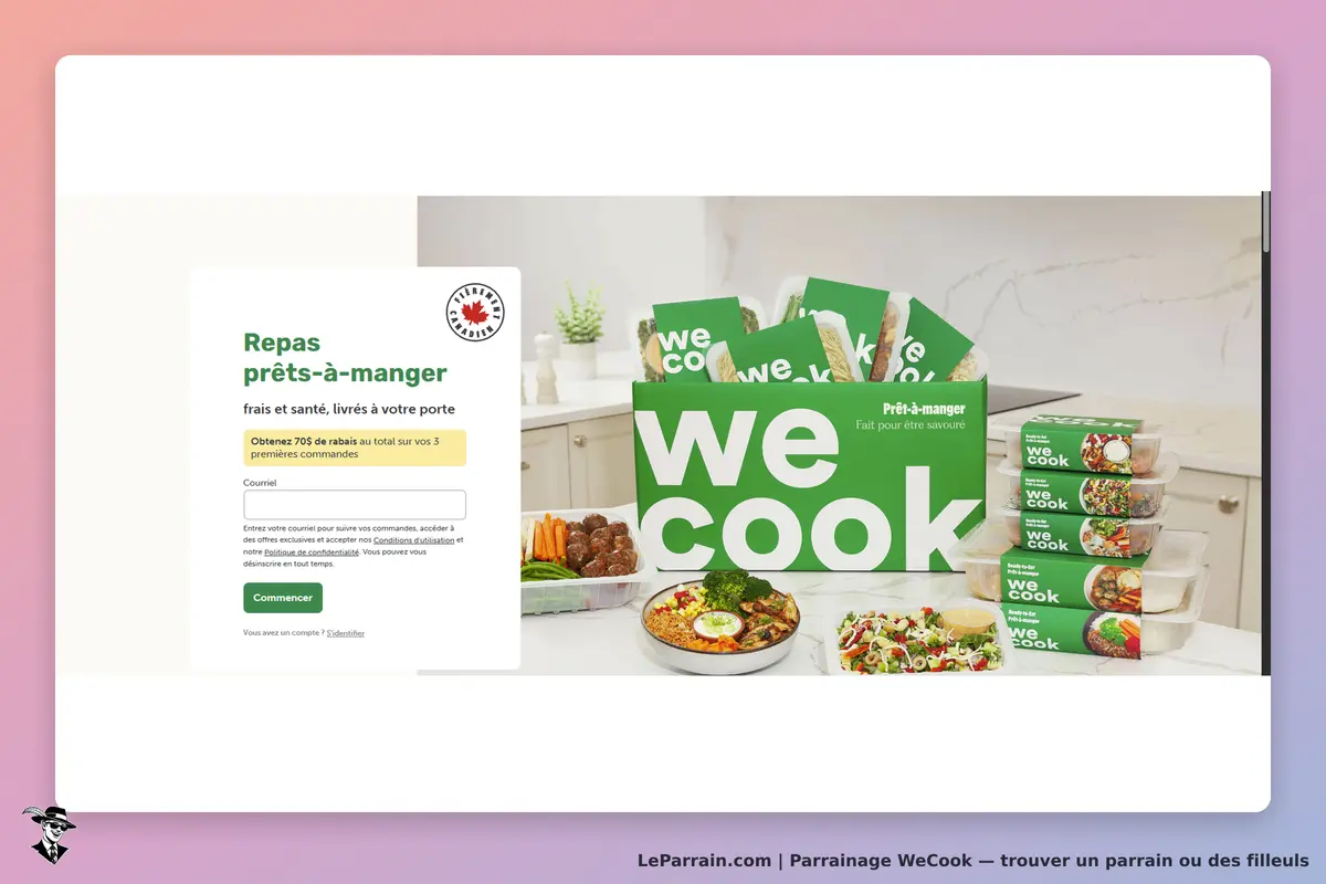 WeCook : page d'accueil avec un formulaire et des repas prêts-à-manger en présentation