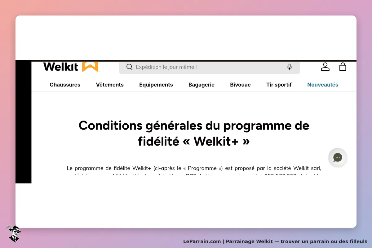 Welkit : conditions générales du programme de fidélité affichées sur la page d'accueil