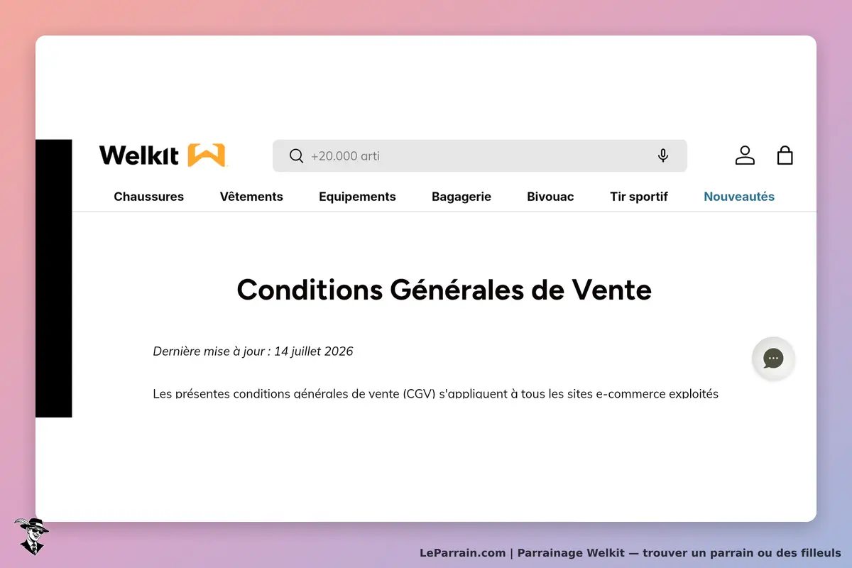 Welkit : page des conditions générales de vente mise à jour le 14 juillet 2026
