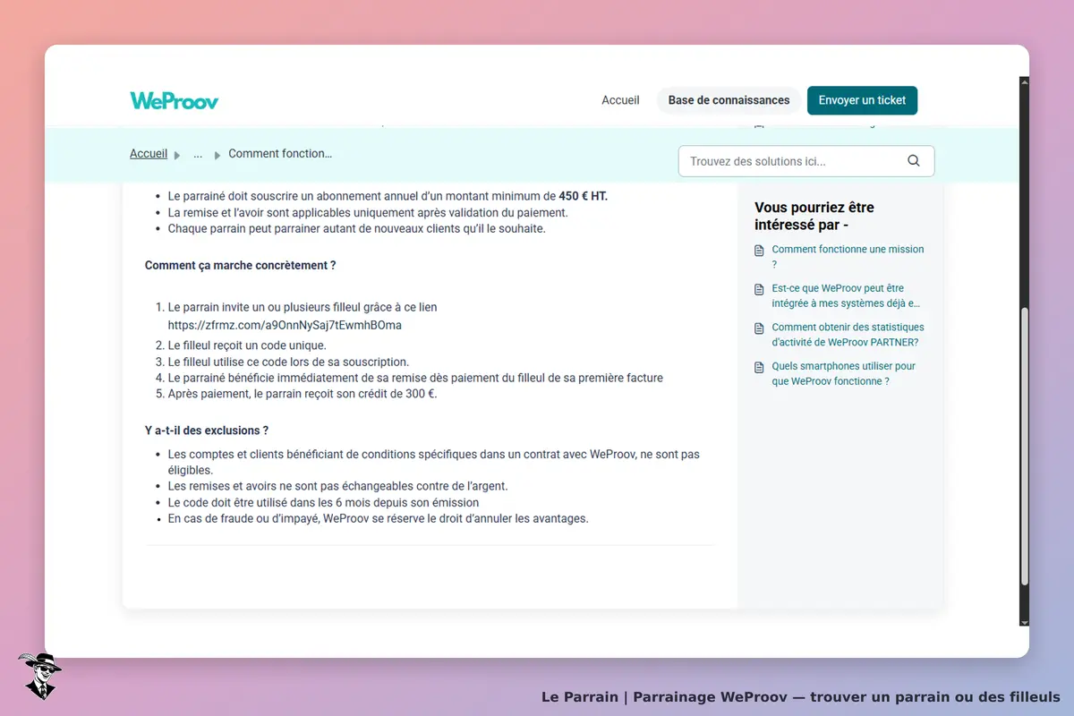 WeProov : page d'accueil avec explications sur le fonctionnement du parrainage