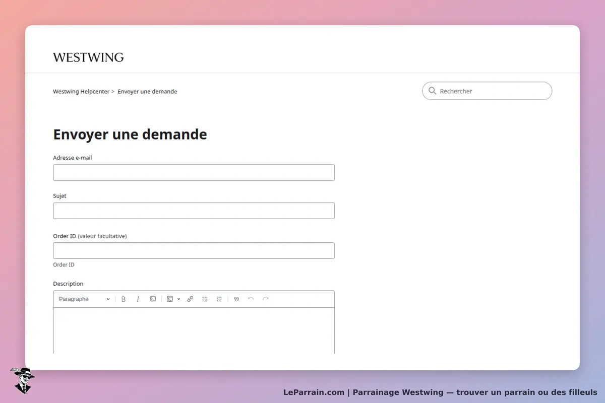 Westwing : formulaire pour envoyer une demande avec plusieurs champs à remplir