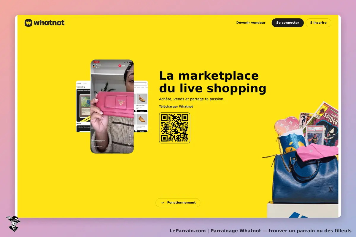 Marketplace de live shopping avec produits variés et interface utilisateur dynamique.