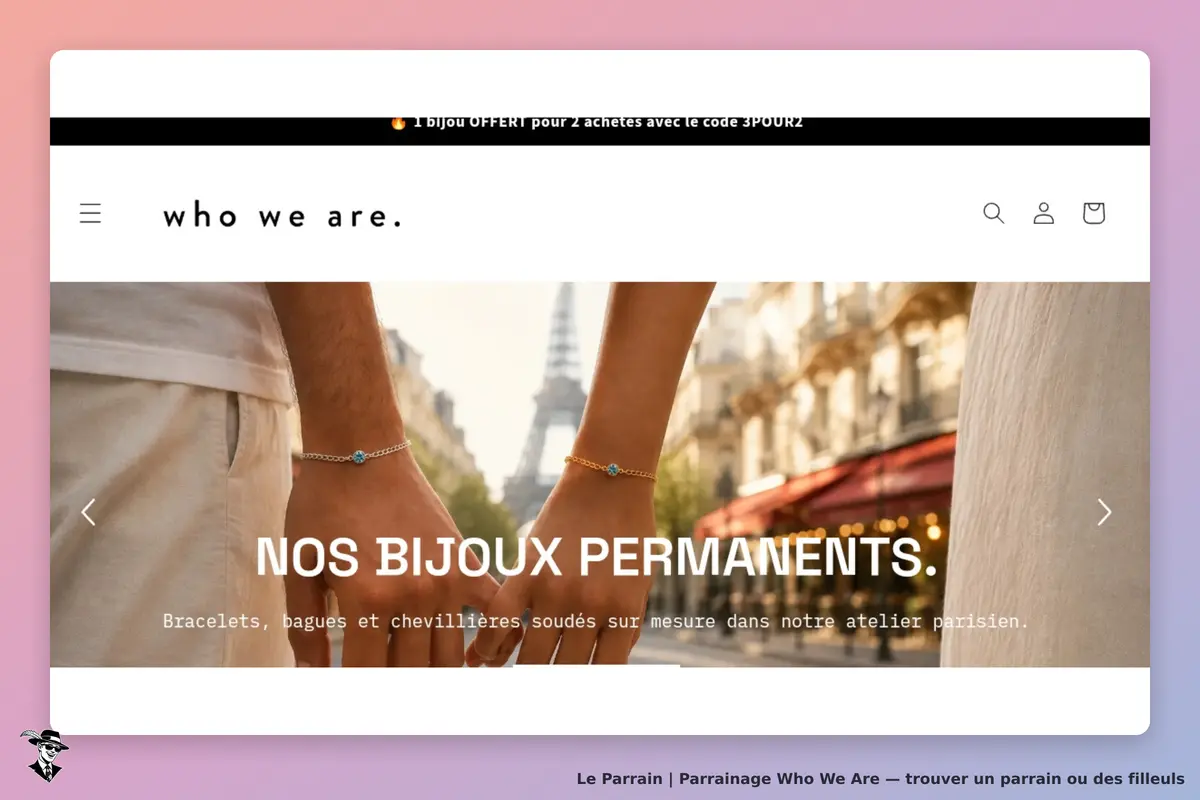 who we are : deux mains portant des bijoux, avec la Tour Eiffel en arrière-plan