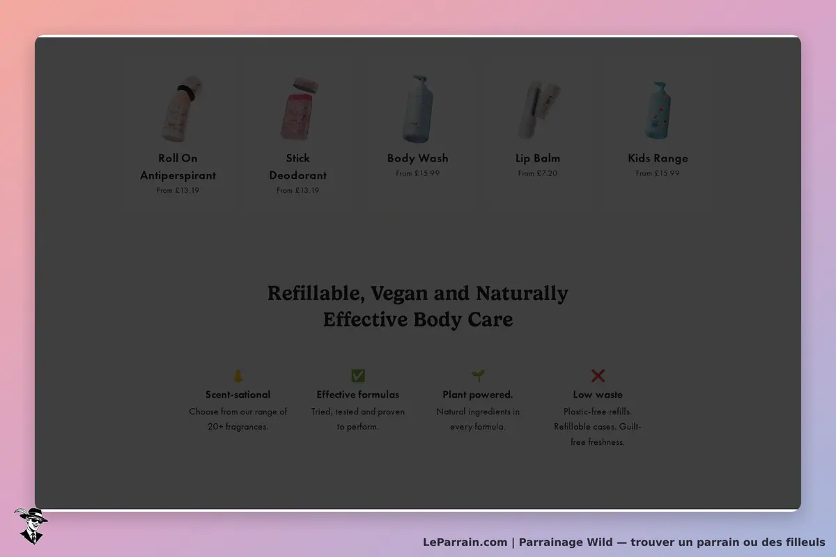 Wild : produits de soin corporel rechargeables et vegan avec description des avantages