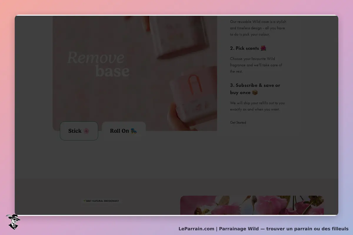 Wild : page d'accueil présentant des options de déodorants et un formulaire d'inscription