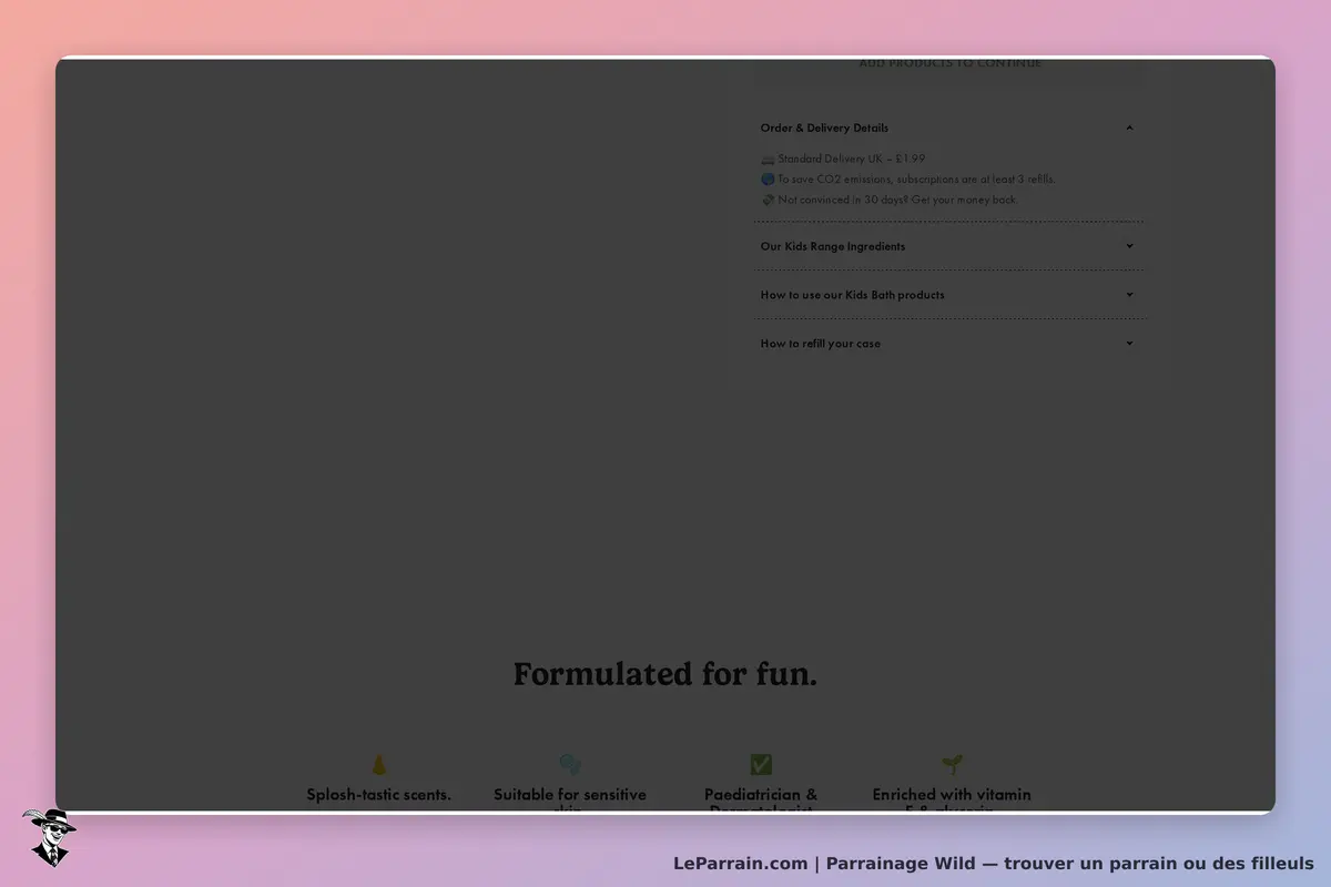 Wild : page produit avec détails sur la commande et ingrédients pour enfants