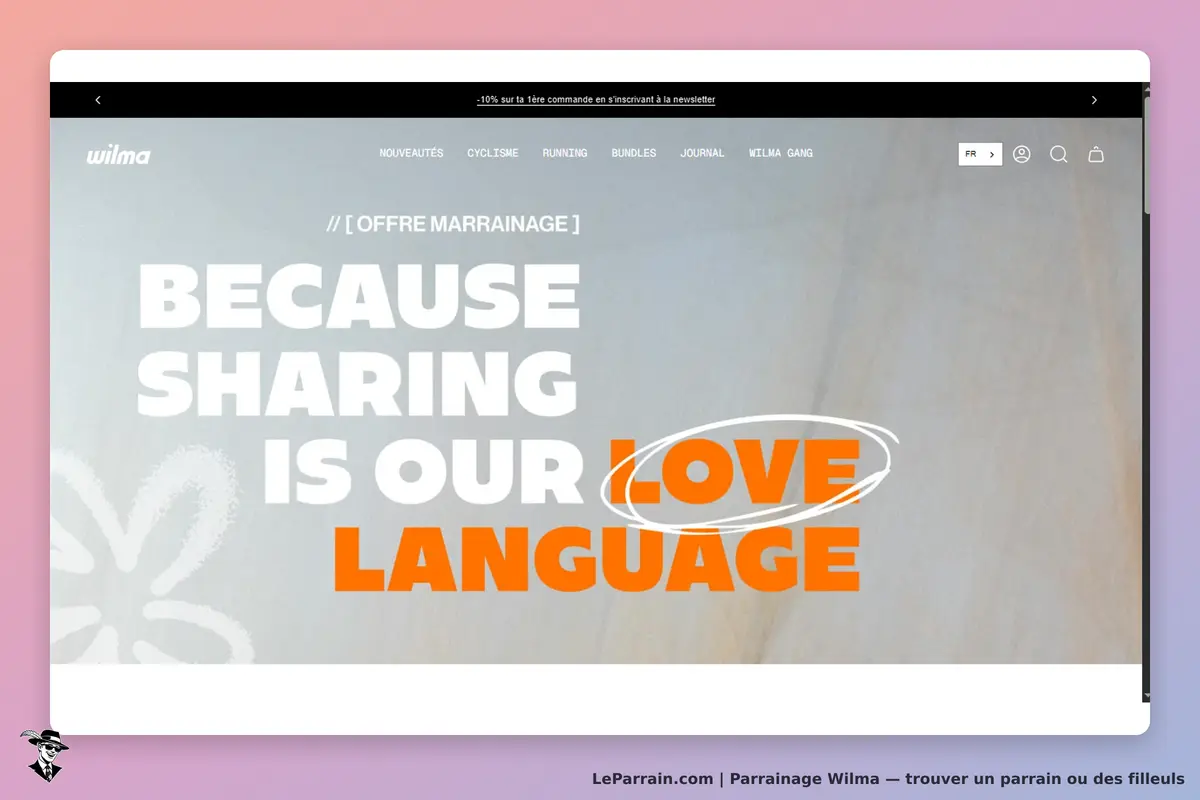 Wilma : texte accrocheur sur fond clair, mettant en avant le partage comme langage d'amour