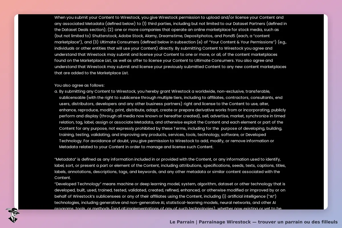 Wirestock : texte explicatif sur les conditions de soumission de contenu et de métadonnées