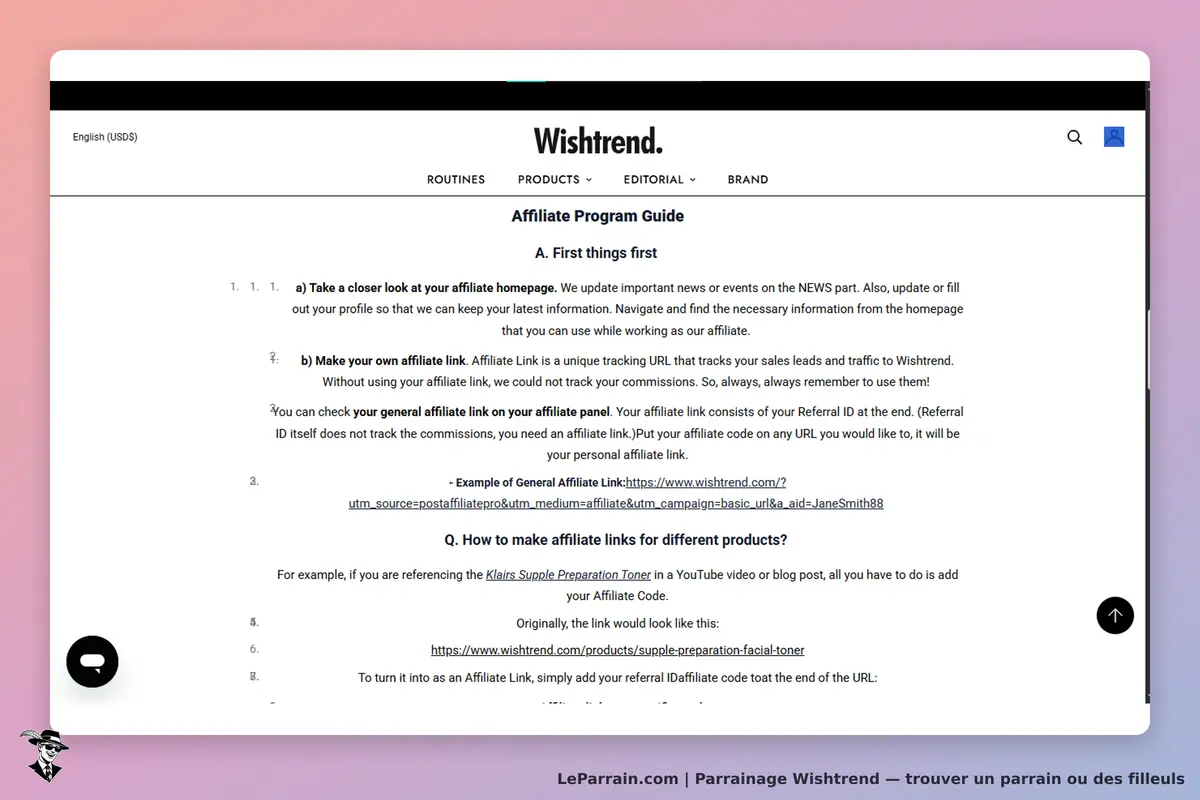 Wishtrend : guide du programme d'affiliation avec instructions et exemples de liens affiliés