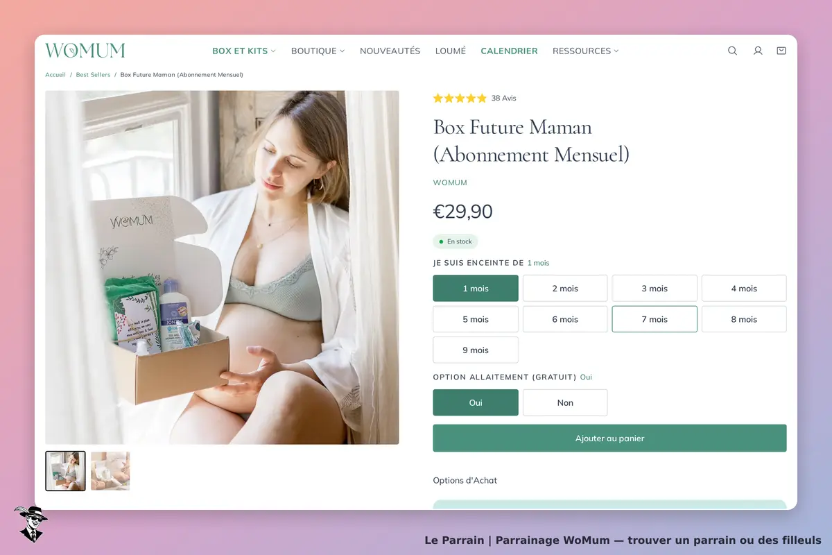 WoMum : présentation de la Box Future Maman avec produits et options d'abonnement