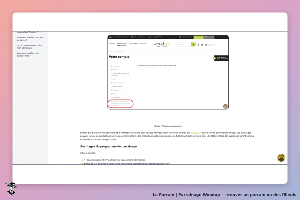 Page qui mentionne l'existence du programme