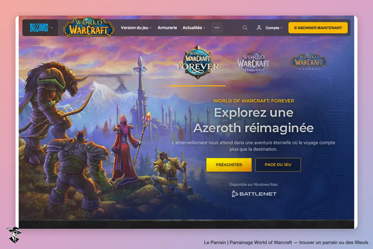 Page d'accueil de World of Warcraft
