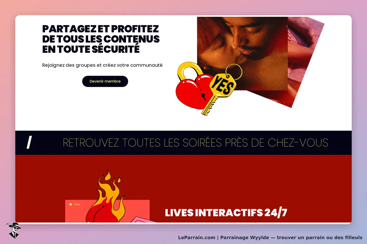 Wyylde : page d'accueil avec un message sur le partage de contenus et des soirées près de chez vous