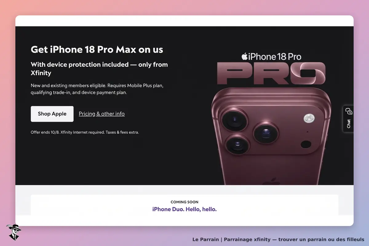 Xfinity : promotion sur l'iPhone 18 Pro Max avec options d'achat et informations complémentaires
