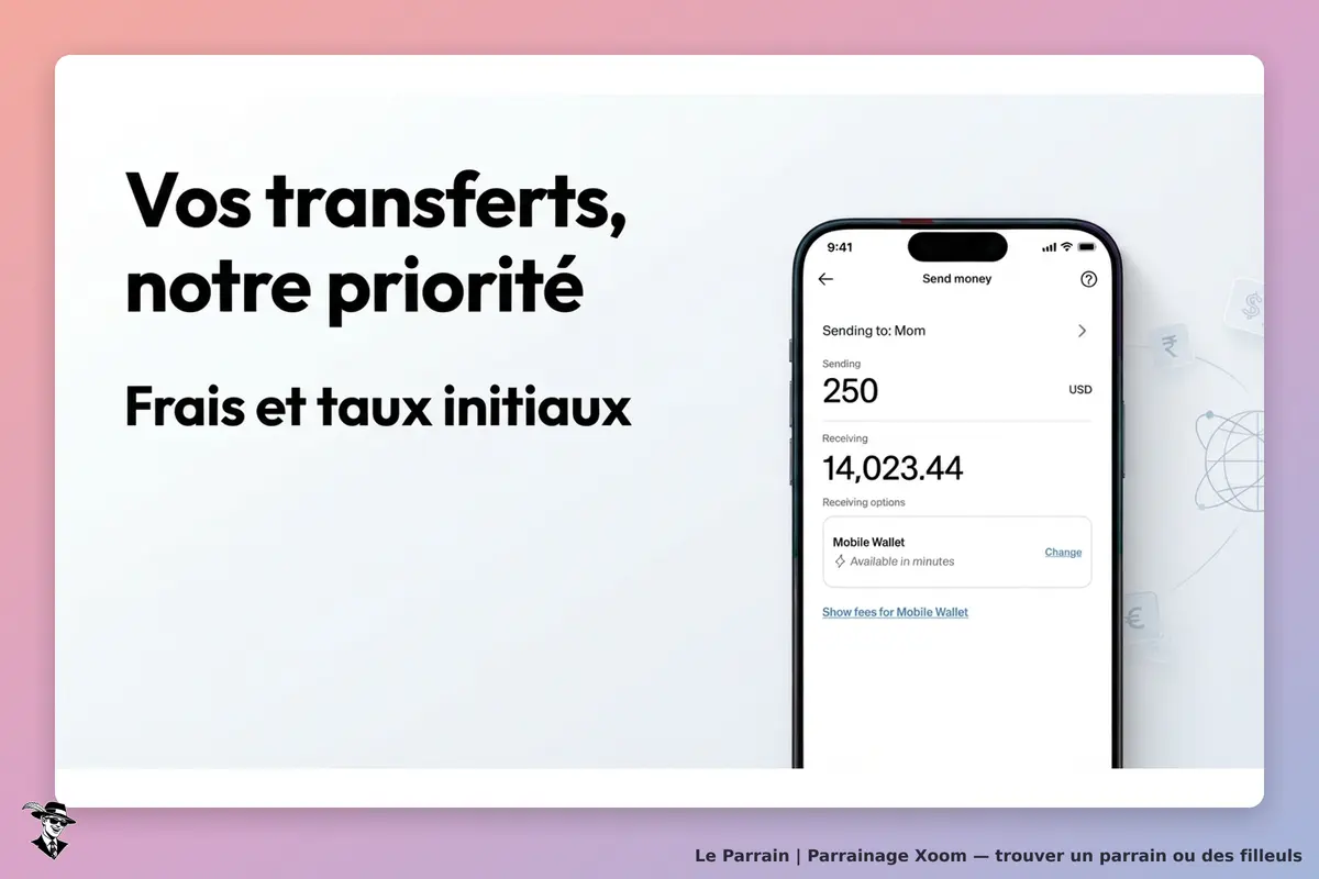 Xoom : écran d'envoi d'argent avec options de transfert et informations sur le destinataire