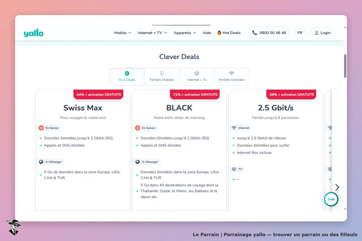 yallo : page d'accueil présentant des offres de forfaits mobiles et Internet