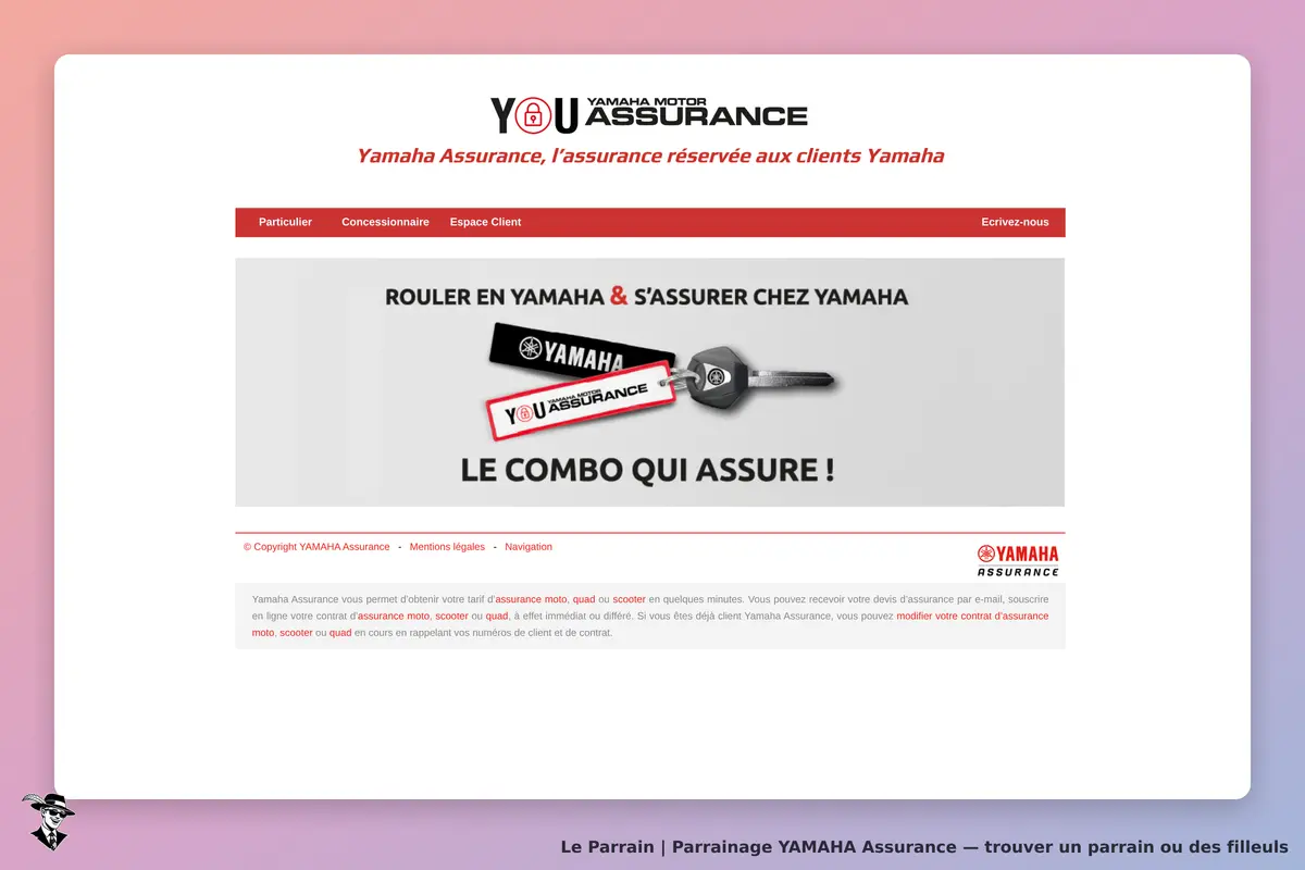 YAMAHA Assurance : yAMAHA : page d'accueil avec le slogan et une clé de moto sur fond gris