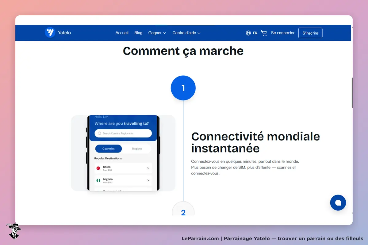 Yatelo : page d'accueil présentant un formulaire de voyage et des options de connectivité