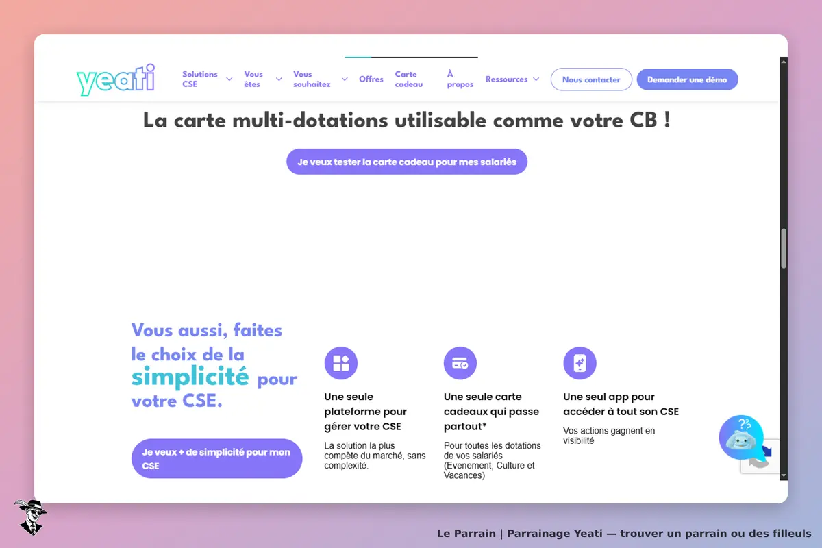 yeati : page d'accueil présentant une carte multi-dotations et des solutions pour CSE