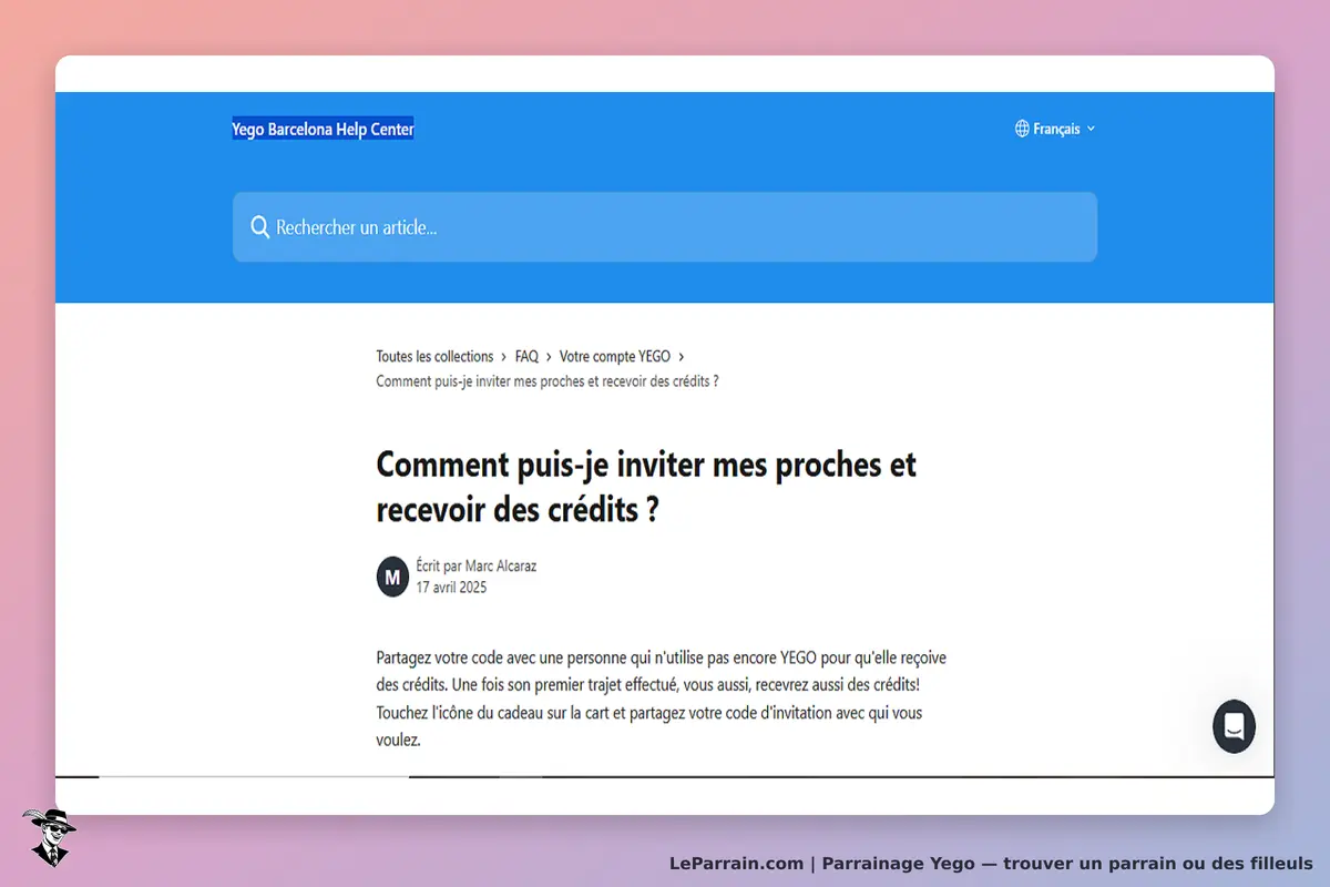 Yego : page d'aide avec une question sur l'invitation de proches pour des crédits
