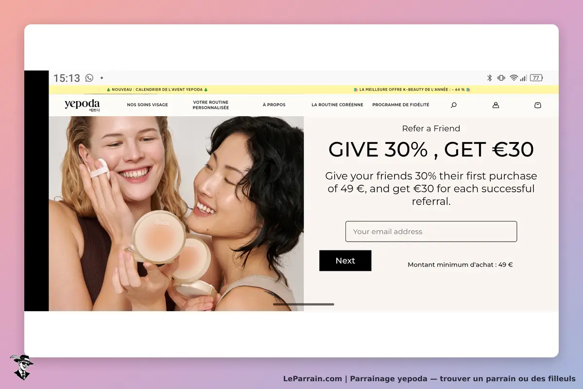yepoda : deux femmes souriantes tenant des produits de beauté sur fond de page d'accueil
