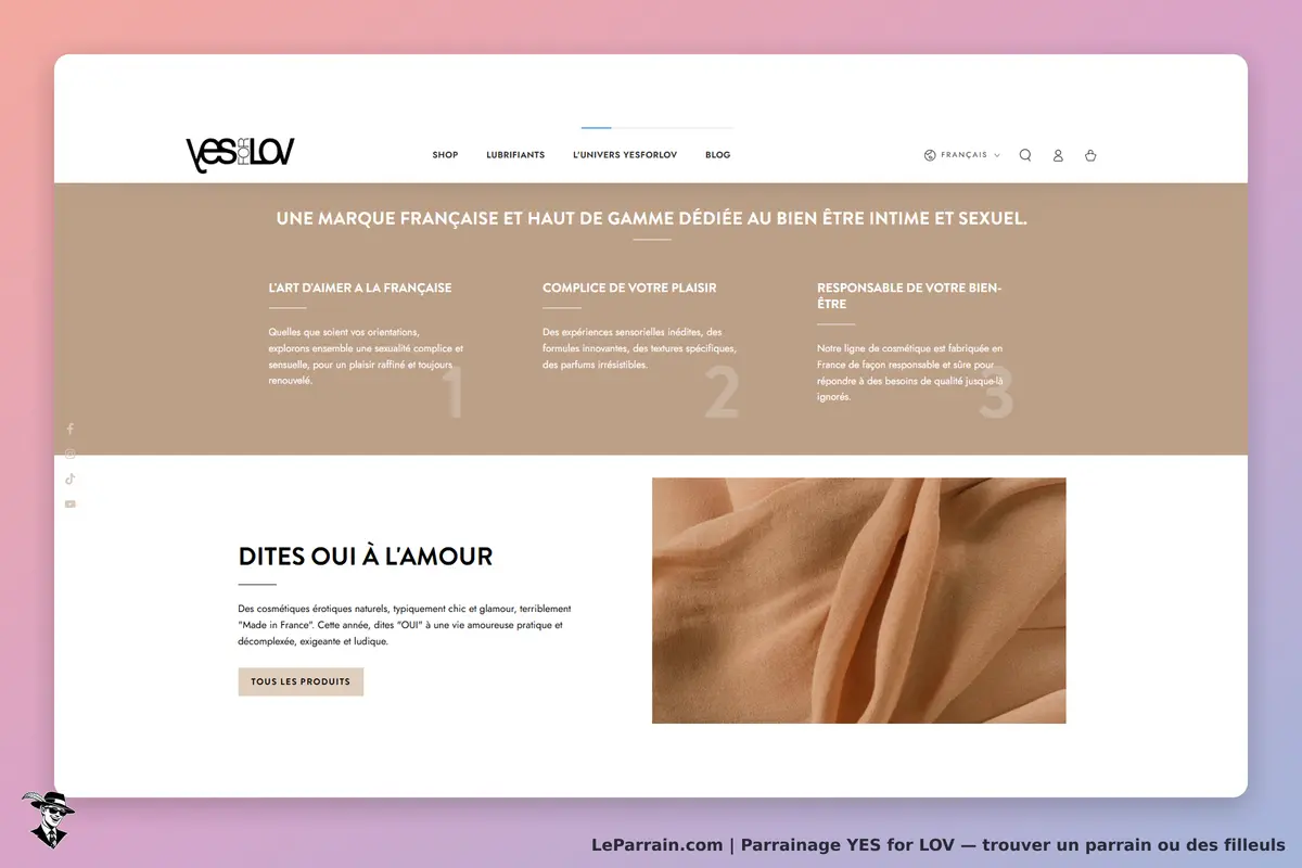 YES for LOV : page d'accueil présentant la marque et ses valeurs autour du bien-être intime
