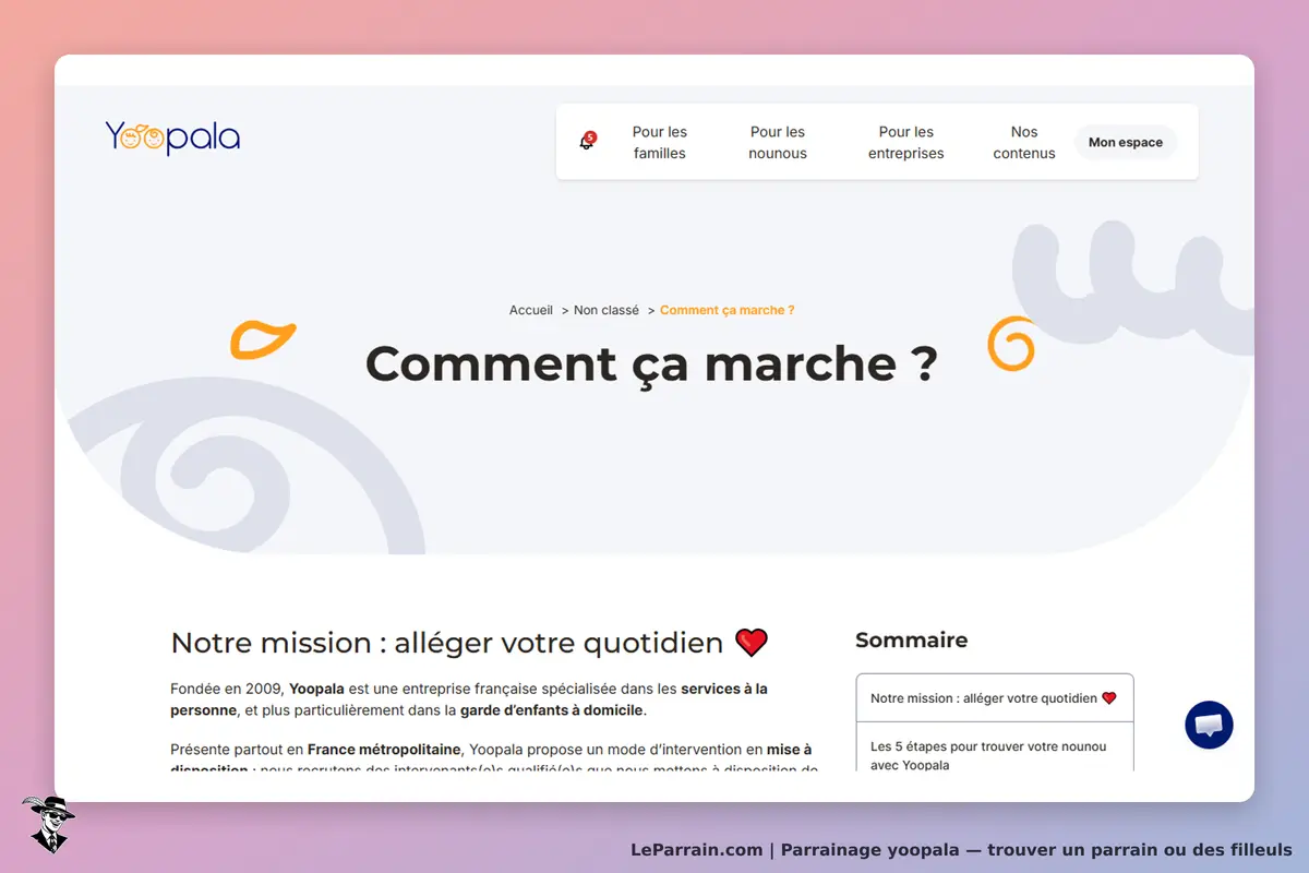 Yoopala : page d'accueil avec le titre "Comment ça marche ?" et une présentation de l'entreprise