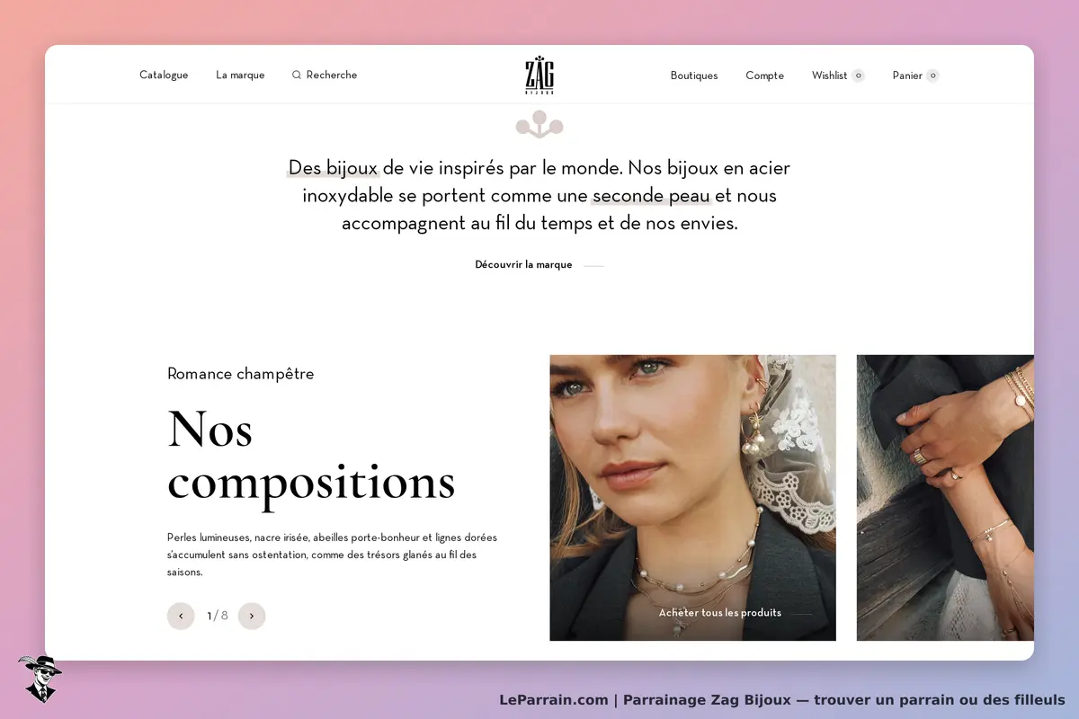 Zag Bijoux : zAG : page d'accueil présentant des bijoux et des compositions avec des photos de