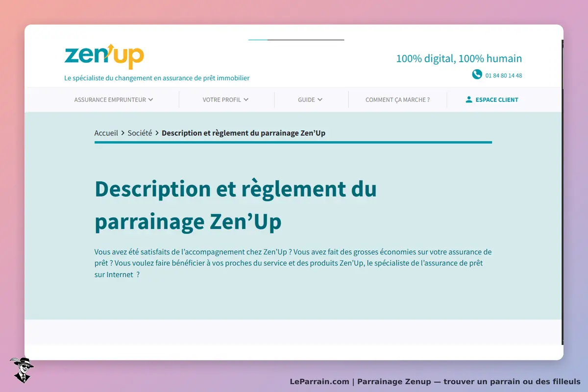 Zenup : zen'Up : page décrivant le parrainage et ses règlements sur le site Zen'Up
