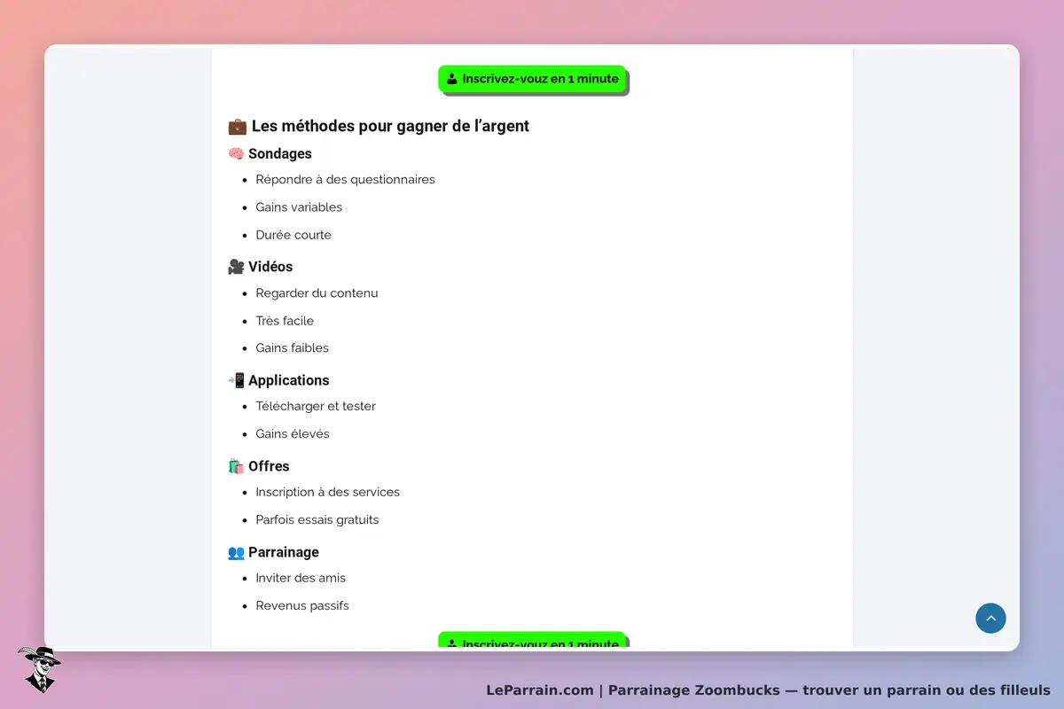 Zoombucks : liste des méthodes pour gagner de l'argent avec inscription rapide en haut à droite