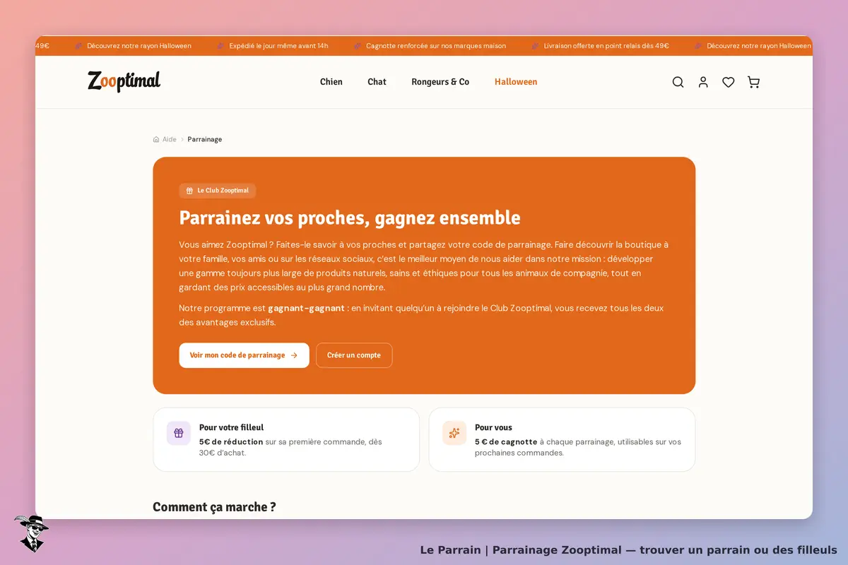 Page parrainage de Zooptimal