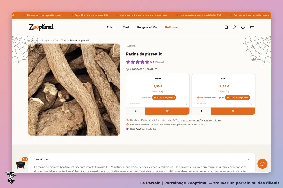 Page produit de Zooptimal