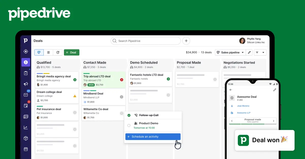 Capture d'écran de CRM commercial - gestion des ventes | Pipedrive