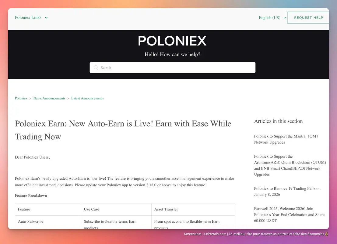 Capture d'écran 2 du programme de parrainage Poloniex