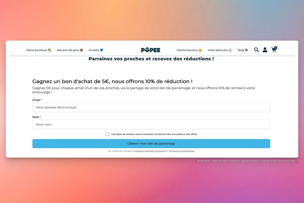 Capture d'écran 2 du programme de parrainage Popee