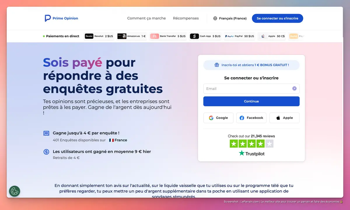 Capture d'écran 5 du programme de parrainage Prime Opinion