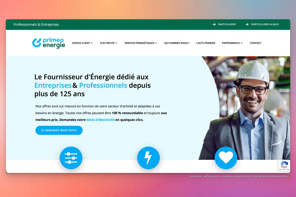 Capture d'écran 1 du programme de parrainage Primeo Energie