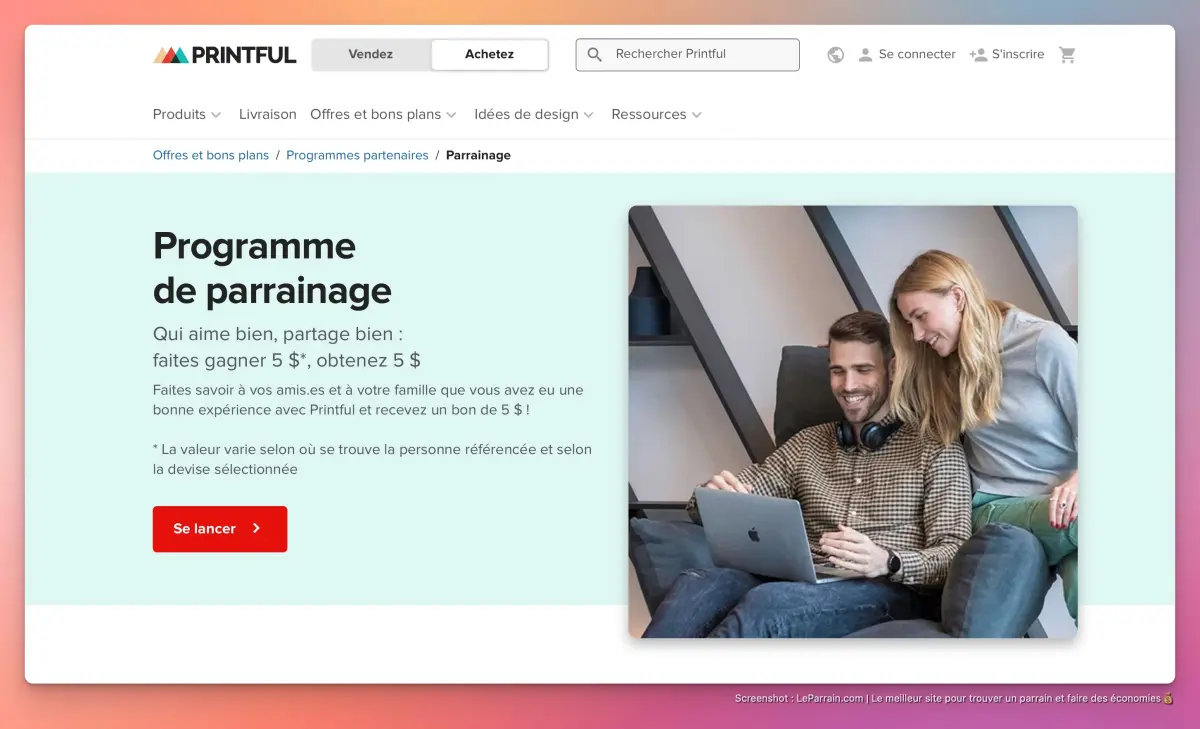 Capture d'écran 2 du programme de parrainage Printful