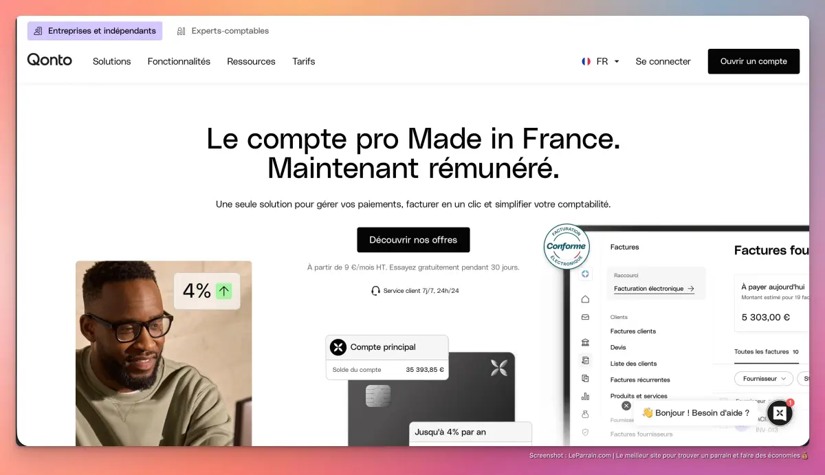 Capture d'écran 1 du programme de parrainage Qonto