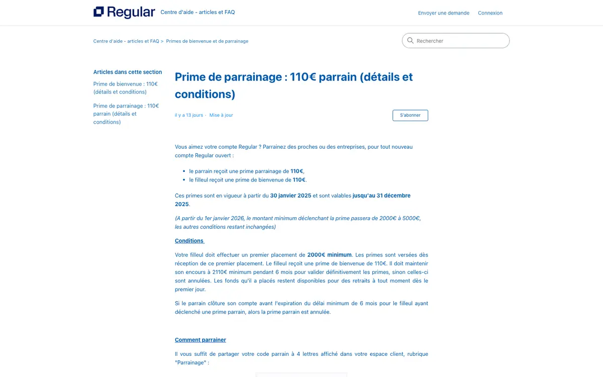 Page programme de parrainage Regular