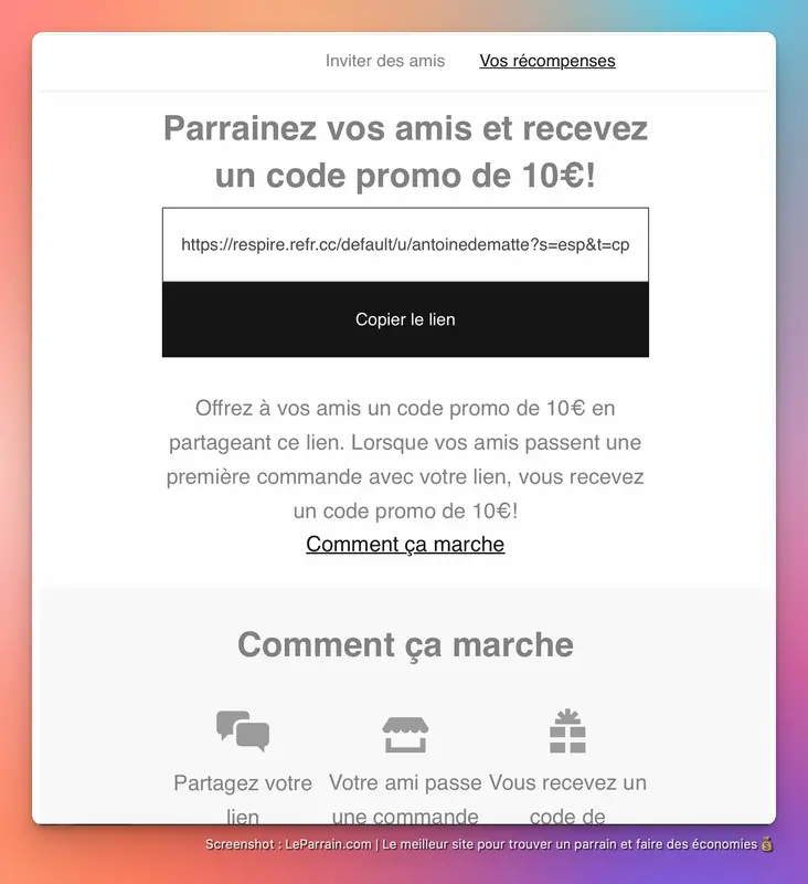 Capture d'écran 1 du programme de parrainage Respire