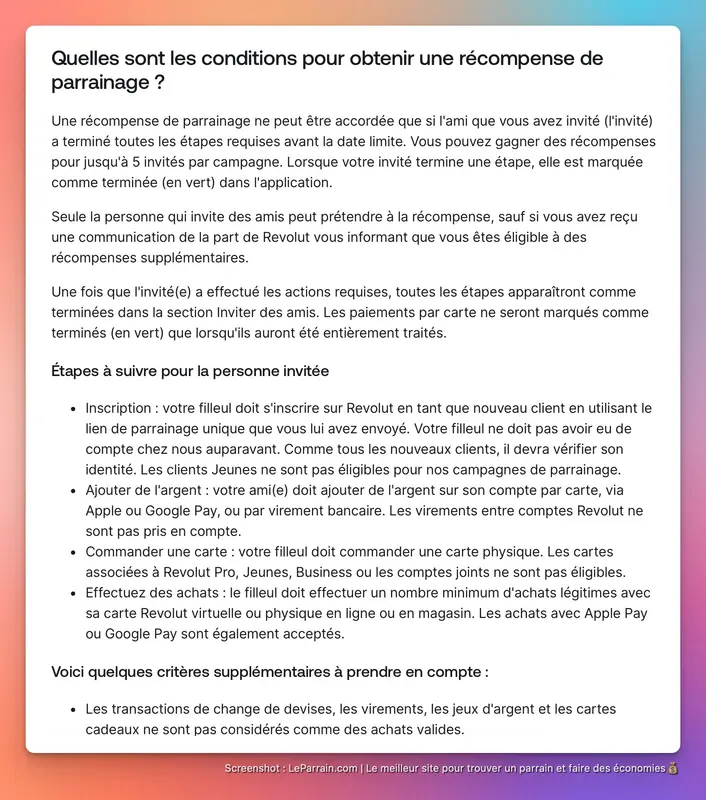 Capture d'écran 1 du programme de parrainage Revolut