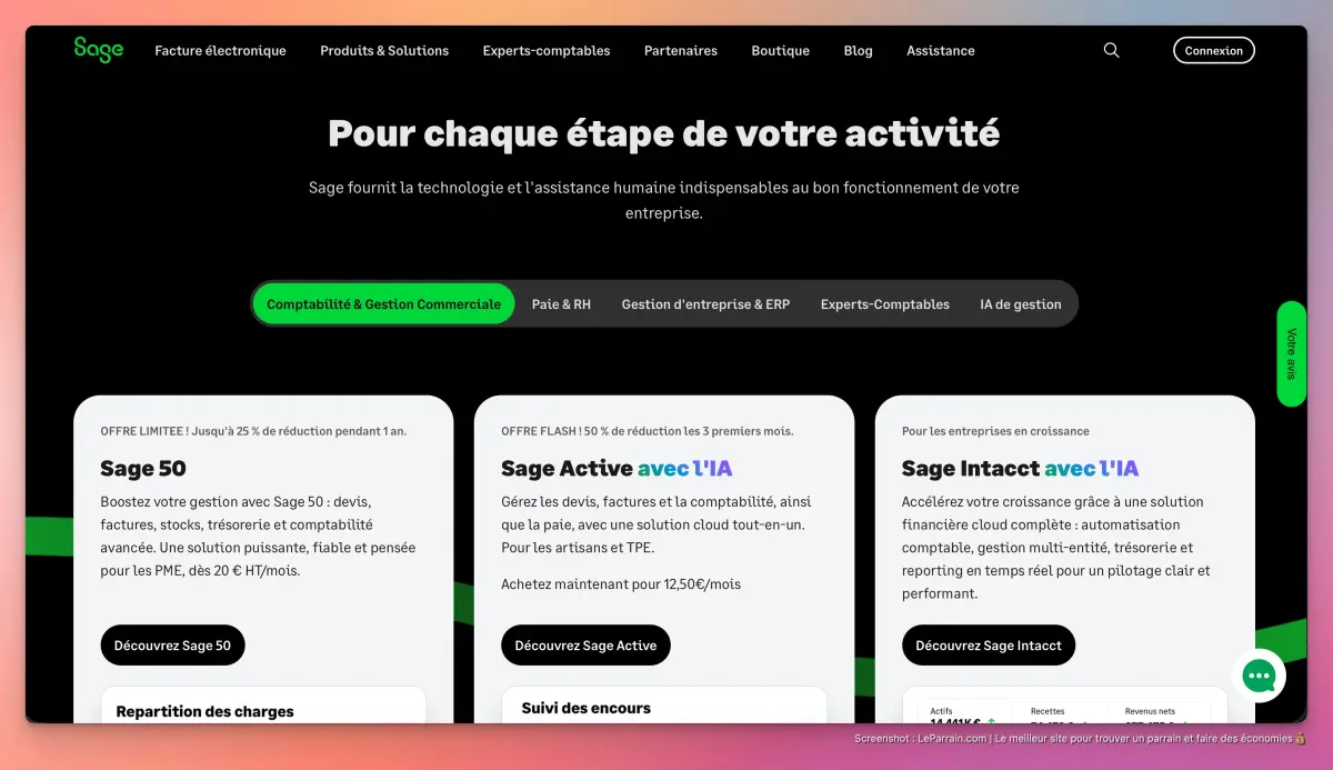 Capture d'écran 2 du programme de parrainage Sage