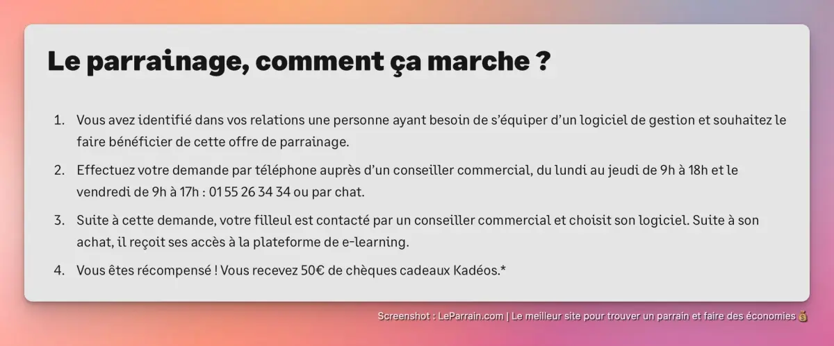 Capture d'écran 3 du programme de parrainage Sage