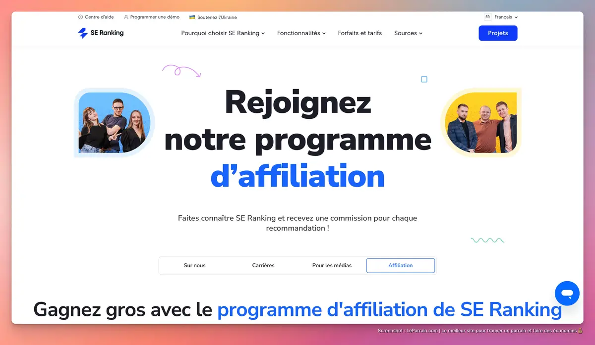 Capture d'écran 1 du programme de parrainage Se Ranking